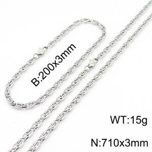 Silver Color Stainless Steel Link Chain 710×3mm Necklaces 200×3mm Bracelets Jewelry Sets For Women Men - KS199943-Z