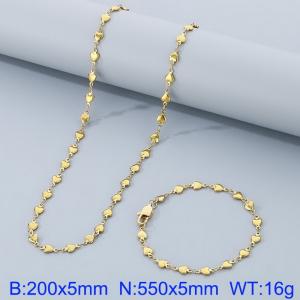Gold Color Stainless Steel Heart Chain 550×5mm Necklaces 200×5mm Bracelet s Jewelry Sets For Women Men - KS199954-Z
