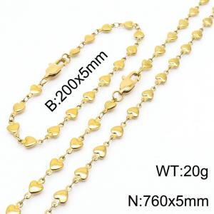 Gold Color Stainless Steel Heart Chain 760×5mm Necklaces 200×5mm Bracelet s Jewelry Sets For Women Men - KS199958-Z