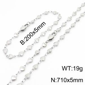 Silver Color Stainless Steel Heart Chain 710×5mm Necklaces 200×5mm Bracelet s Jewelry Sets For Women Men - KS199964-Z