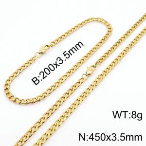 3.5mm simple fashion Stainless NK Chain Gold plated bracelet Necklace two-piece set - KS199980-Z