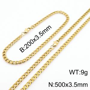 3.5mm simple fashion Stainless NK Chain Gold plated bracelet Necklace two-piece set - KS199981-Z