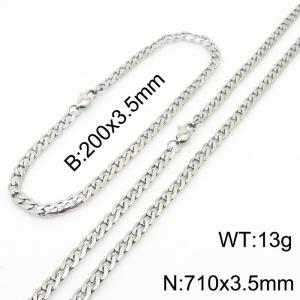 3.5mm simple fashion silver Stainless steel NK Chain bracelet Necklace two-piece set - KS199992-Z