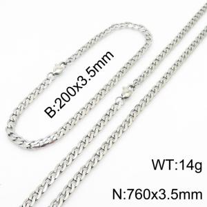 3.5mm simple fashion silver Stainless steel NK Chain bracelet Necklace two-piece set - KS199993-Z