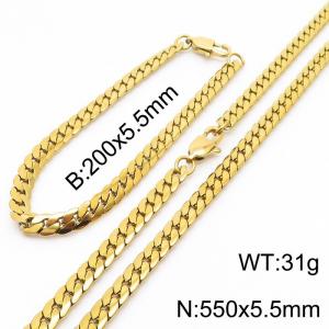 Trendy stainless steel encrypted NK chain 550 * 5.5mm gold set - KS200059-Z