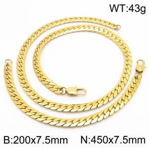 Trendy stainless steel encrypted NK chain 450 * 7.5mm gold set - KS200071-Z