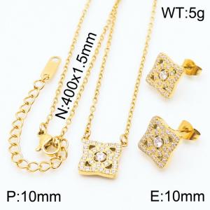 Stainless steel 400X1.5mm welding chain with four leaf crystal charm fashional gold earring set - KS200555-KLX