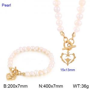 European and American fashion simple stainless steel OT buckle heart bracelet necklace two-piece set - KS200920-Z