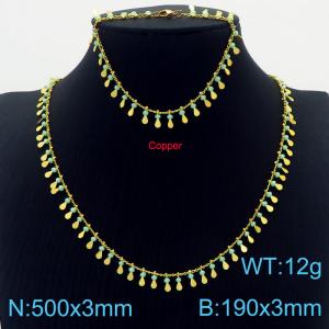 Fashion copper forehead chain multi-layer water drop chain women's bracelet necklace jewelry set - KS201055-Z