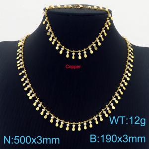 Fashion copper forehead chain multi-layer water drop chain women's bracelet necklace jewelry set - KS201056-Z