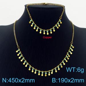 Fashion copper forehead chain multi-layer water drop chain women's bracelet necklace jewelry set - KS201061-Z