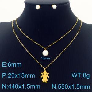 Europe and America cross-border fashion stainless steel pearl girls multi-layer necklace ear jewelry set - KS201129-Z