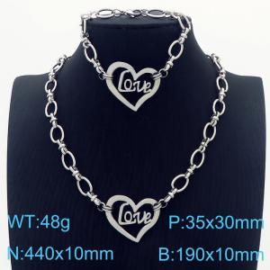 European and American thick chain hollow peach heart LOVE women's bracelet necklace two-piece set - KS201138-Z