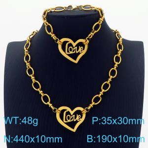 European and American thick chain hollow peach heart LOVE women's bracelet necklace two-piece set - KS201139-Z