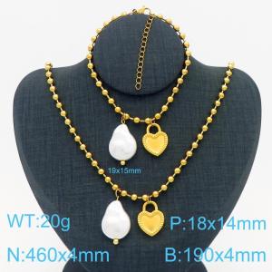 Stainless Steel Heart-shaped pearl round bead chain Women's French ornaments Gold suit - KS201248-Z