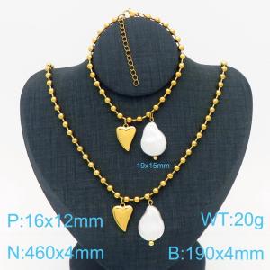 Stainless Steel Heart-shaped pearl round bead chain Women's French ornaments Gold suit - KS201252-Z