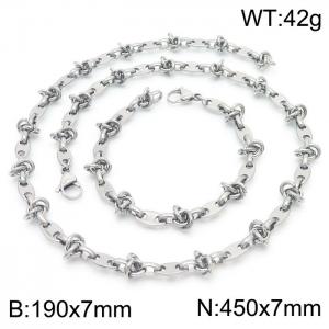 7mm Width Stainless Steel Pig Nose Links 450mm Necklace&190mm Bracelet Jewelry Set - KS201368-Z