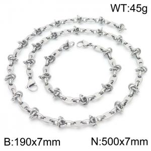 7mm Width Stainless Steel Pig Nose Links 500mm Necklace&190mm Bracelet Jewelry Set - KS201369-Z