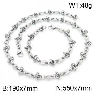 7mm Width Stainless Steel Pig Nose Links 550mm Necklace&190mm Bracelet Jewelry Set - KS201370-Z