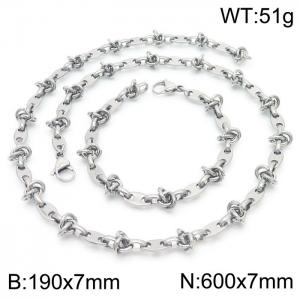 7mm Width Stainless Steel Pig Nose Links 600mm Necklace&190mm Bracelet Jewelry Set - KS201371-Z