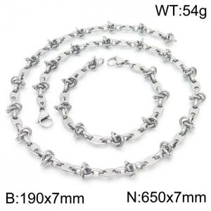 7mm Width Stainless Steel Pig Nose Links 650mm Necklace&190mm Bracelet Jewelry Set - KS201372-Z