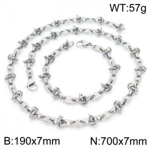 7mm Width Stainless Steel Pig Nose Links 700mm Necklace&190mm Bracelet Jewelry Set - KS201373-Z