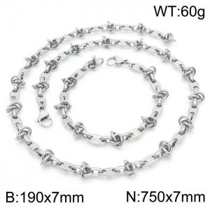 7mm Width Stainless Steel Pig Nose Links 750mm Necklace&190mm Bracelet Jewelry Set - KS201374-Z