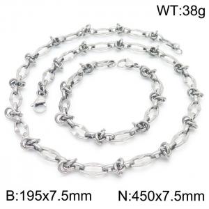 7.5mm Width Stainless Steel Oval Links&Intertwined Rings 450mm Necklace&195mm Bracelet Jewelry Set - KS201382-Z