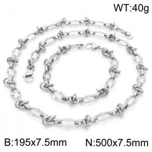 7.5mm Width Stainless Steel Oval Links&Intertwined Rings 500mm Necklace&195mm Bracelet Jewelry Set - KS201383-Z