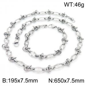 7.5mm Width Stainless Steel Oval Links&Intertwined Rings 650mm Necklace&195mm Bracelet Jewelry Set - KS201386-Z