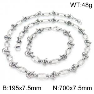 7.5mm Width Stainless Steel Oval Links&Intertwined Rings 700mm Necklace&195mm Bracelet Jewelry Set - KS201387-Z