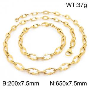 7.5mm Width Gold-Plated Stainless Steel Oval Links 650mm Necklace&200mm Bracelet Jewelry Set - KS201393-Z