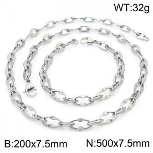 7.5mm Width Stainless Steel Oval Links 500mm Necklace&200mm Bracelet Jewelry Set - KS201397-Z