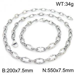 7.5mm Width Stainless Steel Oval Links 550mm Necklace&200mm Bracelet Jewelry Set - KS201398-Z