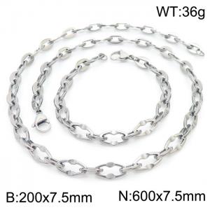 7.5mm Width Stainless Steel Oval Links 600mm Necklace&200mm Bracelet Jewelry Set - KS201399-Z