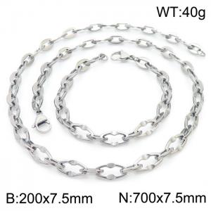 7.5mm Width Stainless Steel Oval Links 700mm Necklace&200mm Bracelet Jewelry Set - KS201401-Z