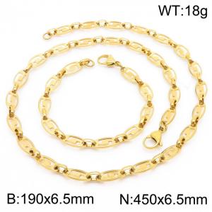 6.5mm Width Gold-Plated Stainless Steel Abstract Pattern Links 450mm Necklace&190mm Bracelet Jewelry Set - KS201403-Z