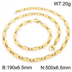 6.5mm Width Gold-Plated Stainless Steel Abstract Pattern Links 500mm Necklace&190mm Bracelet Jewelry Set - KS201404-Z