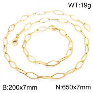 7mm Width Gold-Plated Stainless Steel Diamond Shape Links 650mm Necklace&200mm Bracelet Jewelry Set - KS201421-Z