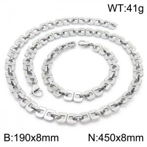 Stainless steel 190 × 8mm&450 × 8mm Digital 8 Splice Chain Lobster Buckle Fashion Personalized Jewelry Silver Bracelet - KS201438-Z