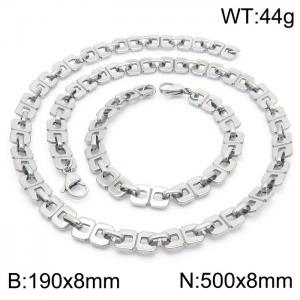 Stainless steel 190 × 8mm&500 × 8mm Digital 8 Splice Chain Lobster Buckle Fashion Personalized Jewelry Silver Bracelet - KS201439-Z