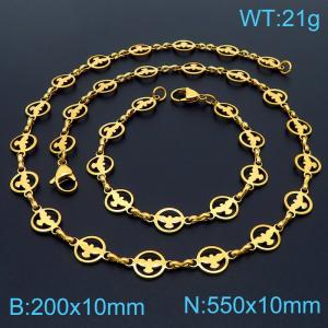 Stainless steel 200 ×10mm&550×10mm Hollow out Dapeng Spreading Wing Bow Splice Chain Lobster Buckle Fashion Personalized Jewelry Gold Bracelet - KS201454-Z