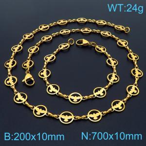 Stainless steel 200 ×10mm&700×10mm Hollow out Dapeng Spreading Wing Bow Splice Chain Lobster Buckle Fashion Personalized Jewelry Gold Bracelet - KS201457-Z