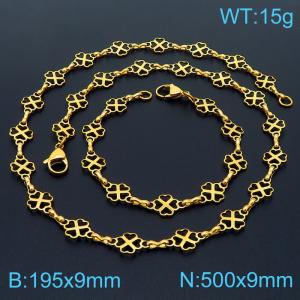 Stainless steel 195× 9mm&500 × 9mm Heart shaped Four Leaf Grass Bow Splice Chain Lobster Buckle Fashion Personalized Jewelry Gold Bracelet - KS201481-Z