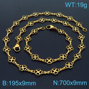 Stainless steel 195× 9mm&700 × 9mm Heart shaped Four Leaf Grass Bow Splice Chain Lobster Buckle Fashion Personalized Jewelry Gold Bracelet - KS201485-Z