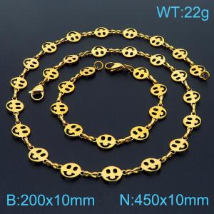 Stainless steel 200 × 10mm&450 × 10mm Smiling Face Bow Splice Chain Lobster Buckle Fashion Personalized Jewelry Gold Bracelet - KS201494-Z