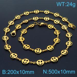 Stainless steel 200 × 10mm&500 × 10mm Smiling Face Bow Splice Chain Lobster Buckle Fashion Personalized Jewelry Gold Bracelet - KS201495-Z