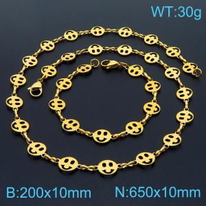 Stainless steel 200 × 10mm&650 × 10mm Smiling Face Bow Splice Chain Lobster Buckle Fashion Personalized Jewelry Gold Bracelet - KS201498-Z