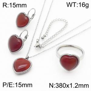 European and American trend French stainless  steel heart-shaped ruby ladies jewelry combination set - KS201572-GC