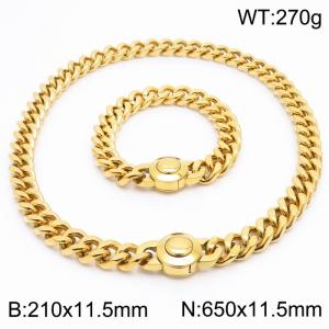 18K Gold-plated Stainless Steel Jewelry Set Round Clasp Thick Chain Bracelet 65cm Necklace - KS203185-Z
